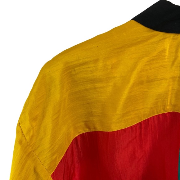 Vintage St. Germain II Silk Colorful Patchwork Button-Up Shirt - Picture 3 of 4